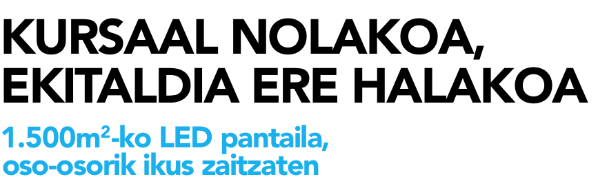 Kursaal nolakoa, ekitaldia ere halakoa. 1.500 m2-ko LED pantaila, oso-osorik ikus zaitzaten